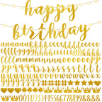 TaoBary 167-Pcs DIY Glitter Banner Kit – Customizable Happy Birthday Banner with 3 Ropes (Gold)