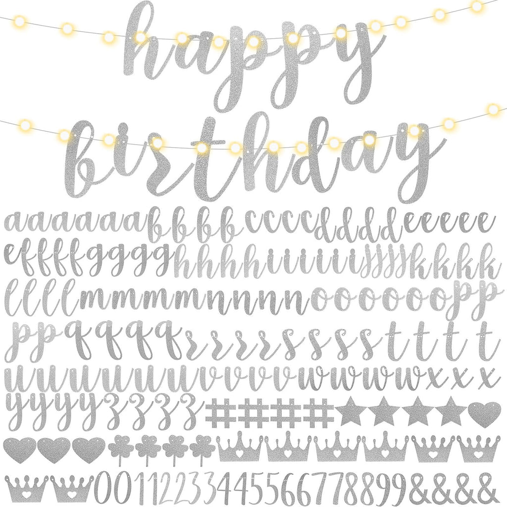 TaoBary 167 Pcs DIY Glitter Banner Kit – Customizable Birthday Banner with 162 Letters, Numbers & Symbols