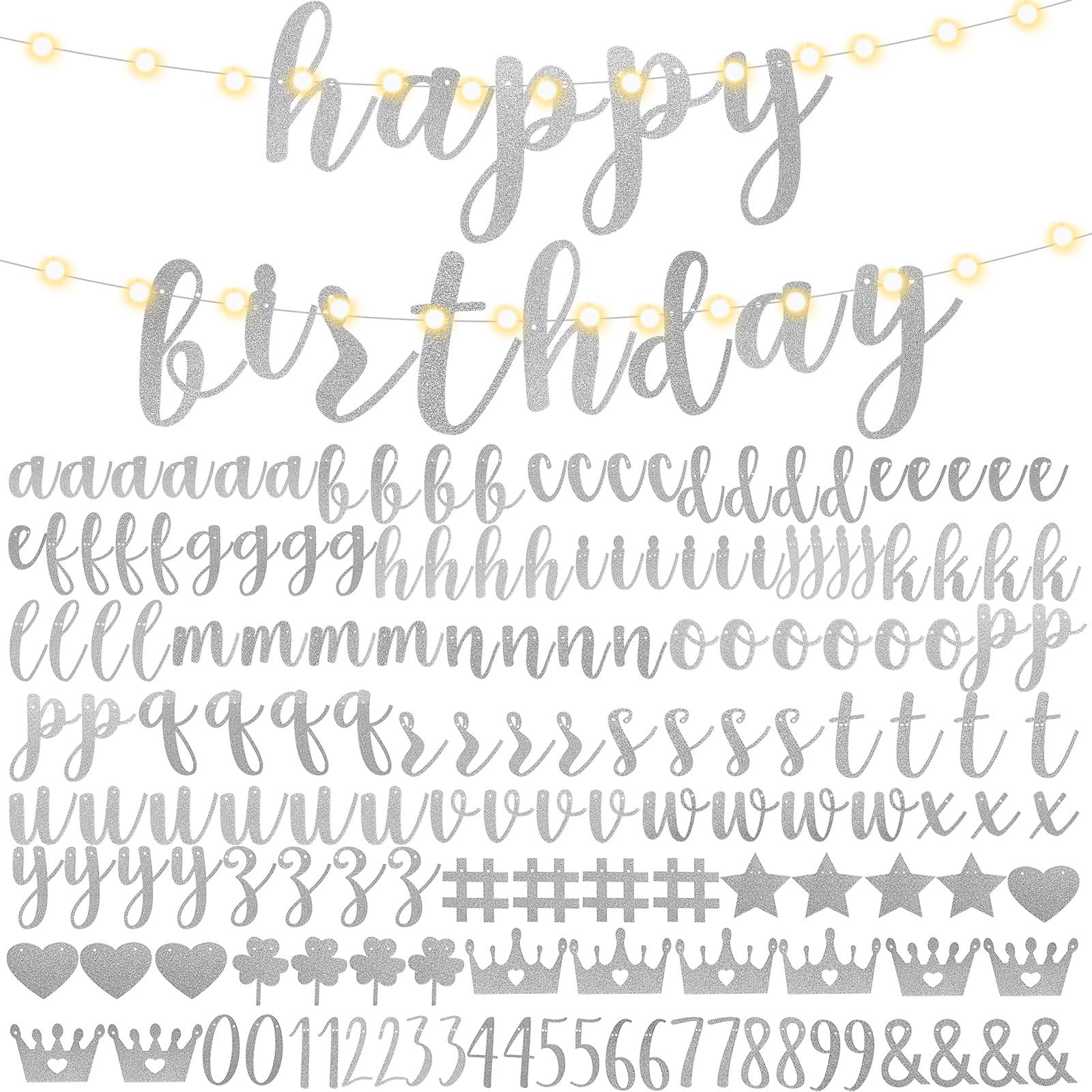 TaoBary 167 Pcs DIY Glitter Banner Kit – Customizable Birthday Banner with 162 Letters, Numbers & Symbols