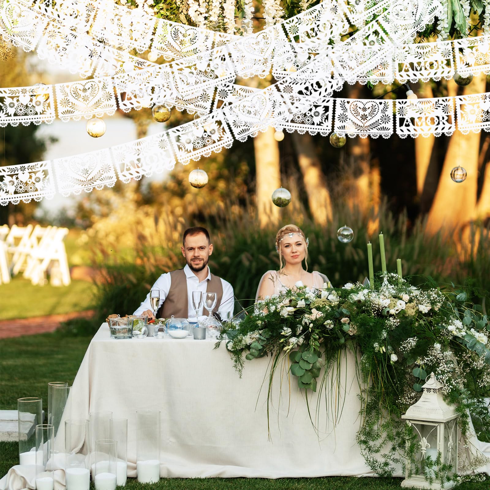 TaoBary 6 Pack White Papel Picado Banner — 118 in Mexican Wedding Decor
