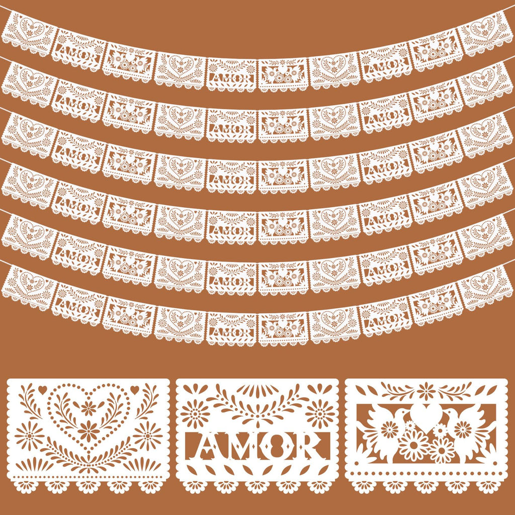 TaoBary 6 Pack White Papel Picado Banner — 118 in Mexican Wedding Decor