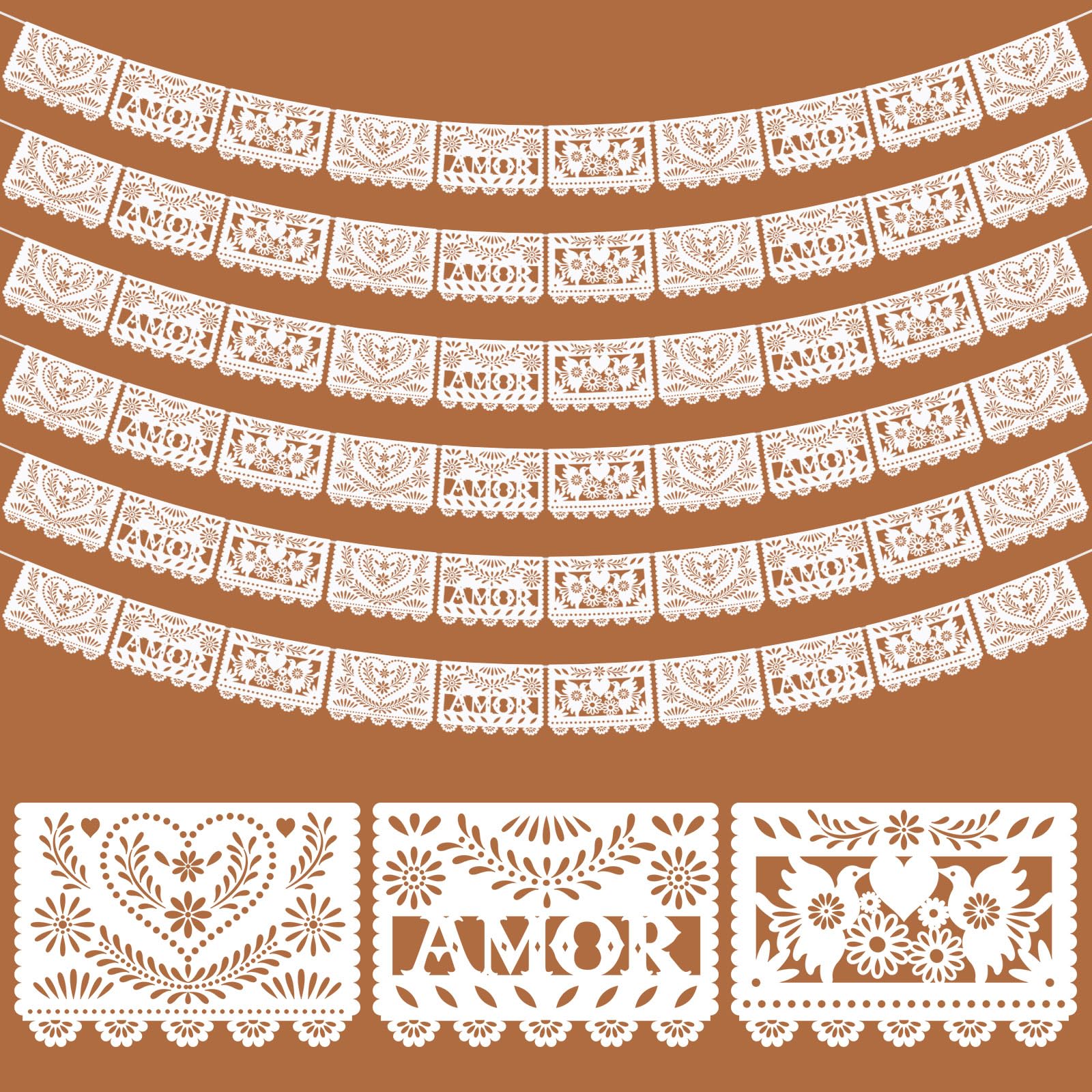 TaoBary 6 Pack White Papel Picado Banner — 118 in Mexican Wedding Decor