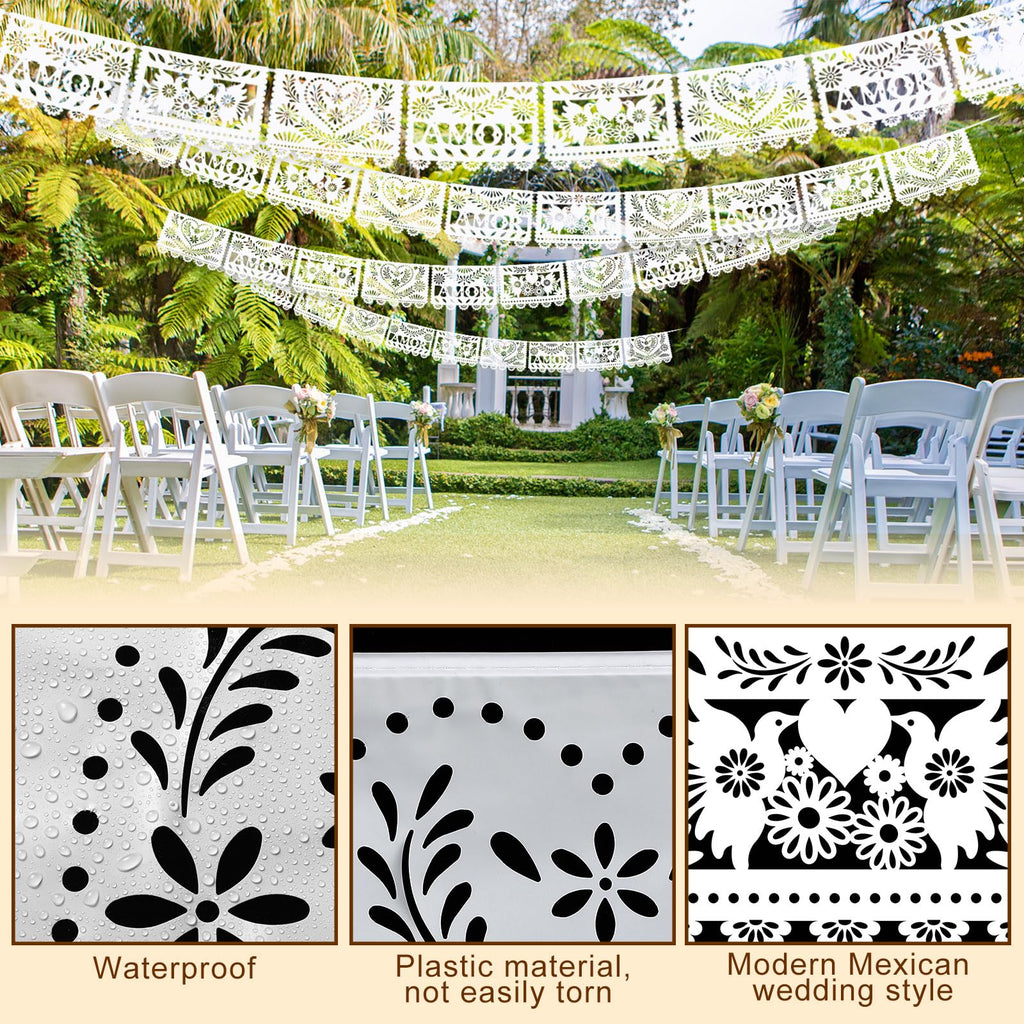 TaoBary 6 Pack White Papel Picado Banner — 118 in Mexican Wedding Decor