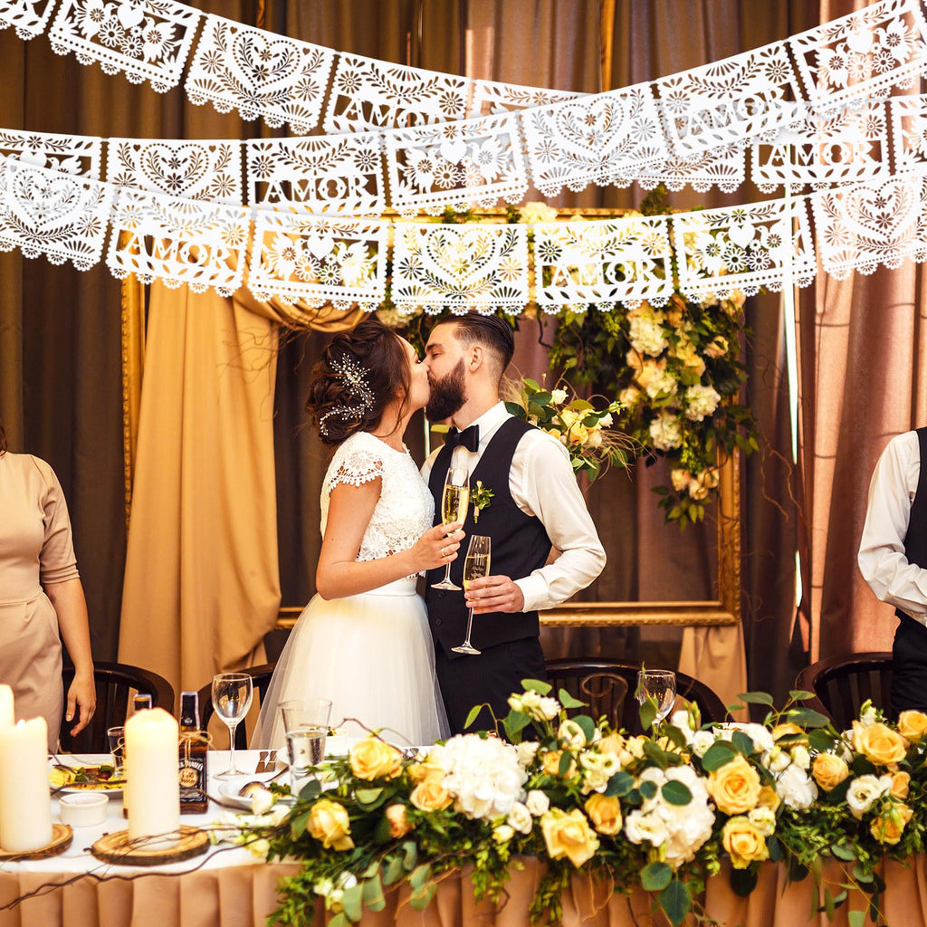 TaoBary 6 Pack White Papel Picado Banner — 118 in Mexican Wedding Decor