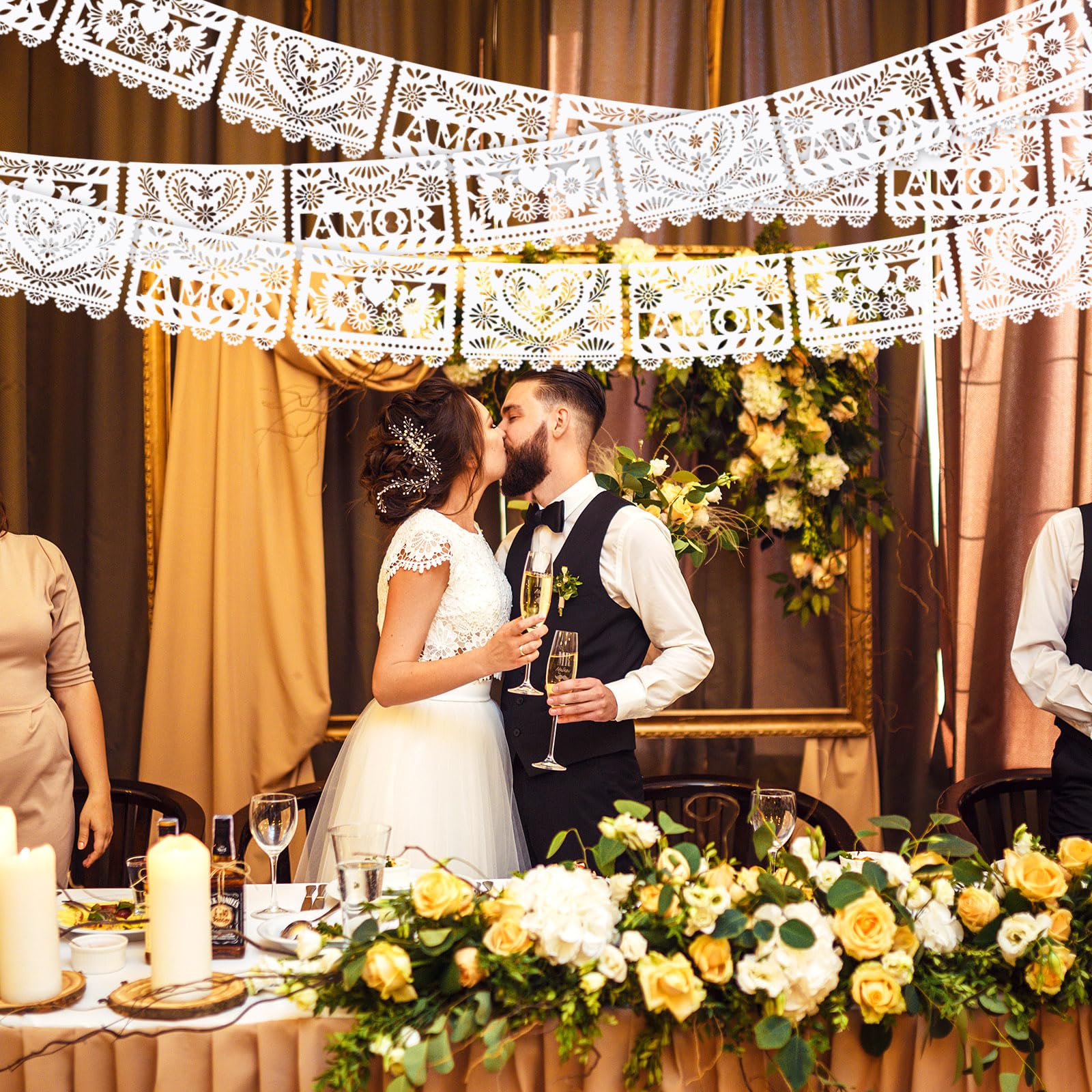TaoBary 6 Pack White Papel Picado Banner — 118 in Mexican Wedding Decor