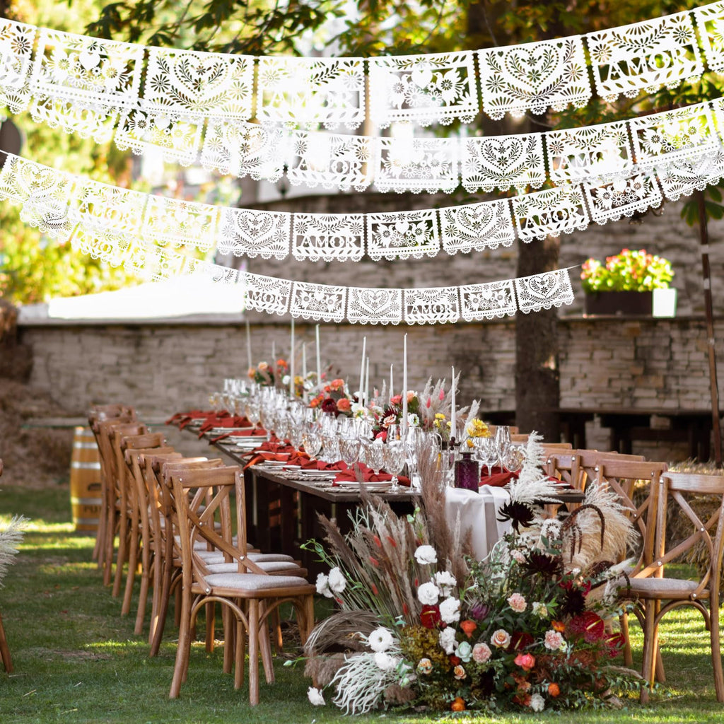 TaoBary 6 Pack White Papel Picado Banner — 118 in Mexican Wedding Decor