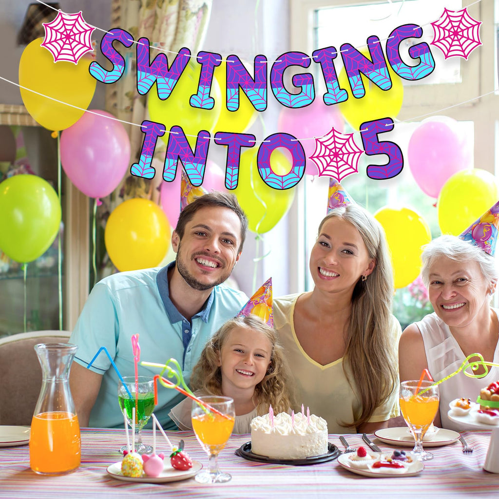 TaoBary Spider Theme 5th Birthday Banner – Pre-strung & Ready to Hang