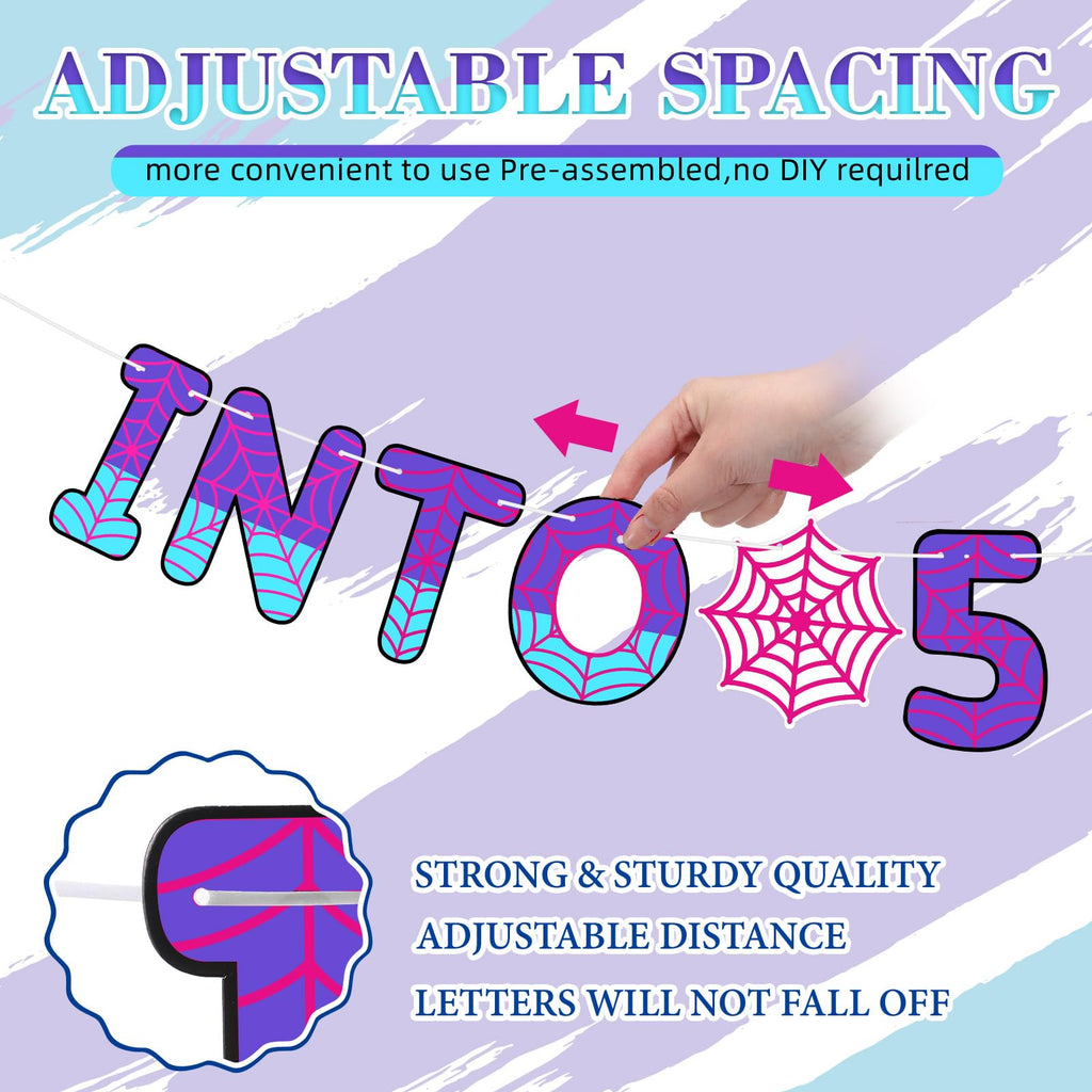TaoBary Spider Theme 5th Birthday Banner – Pre-strung & Ready to Hang