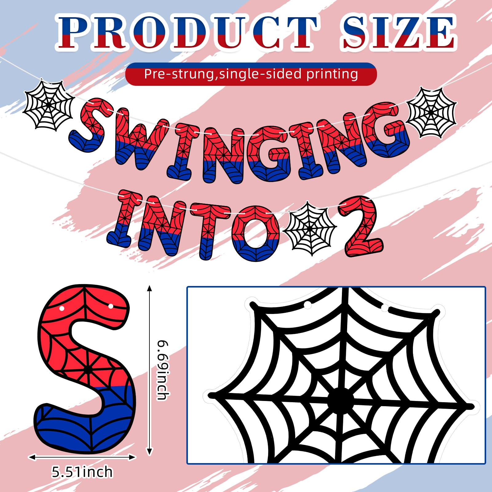 TaoBary Spider Theme 2nd Birthday Banner – Pre-strung Kids Party Decoration