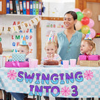 TaoBary Spider Theme 3rd Birthday Banner – Pre-strung Pink & Purple Party Decor