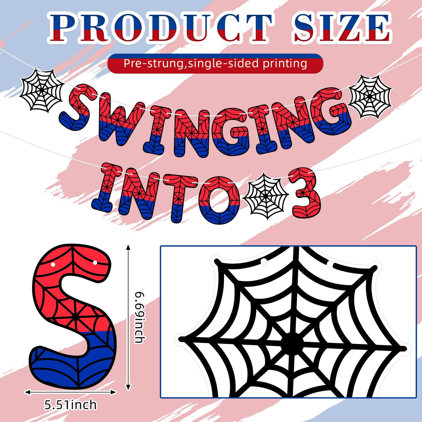 TaoBary Spider Theme 3rd Birthday Banner – Pre-strung Spider & Web Decorations for Kids