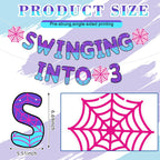 TaoBary Spider Theme 3rd Birthday Banner – Pre-strung Pink & Purple Party Decor