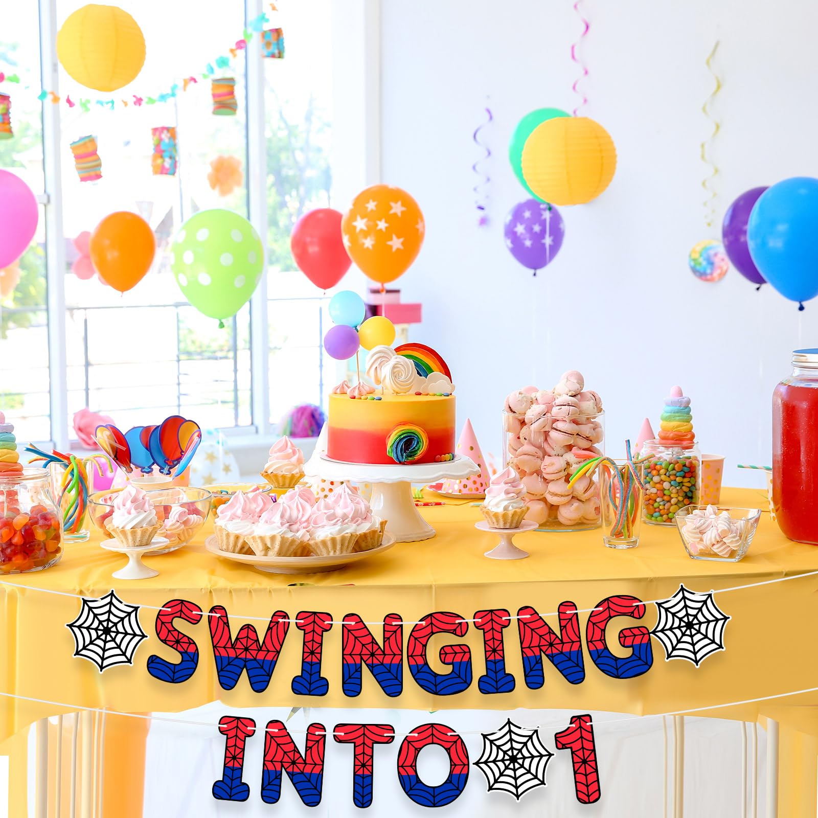 TaoBary Spider Theme 1st Birthday Banner – Pre-Strung, Easy Setup