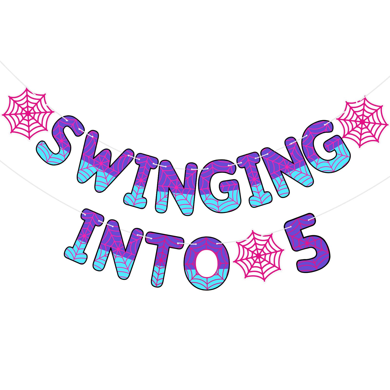 TaoBary Spider Theme 5th Birthday Banner – Pre-strung & Ready to Hang
