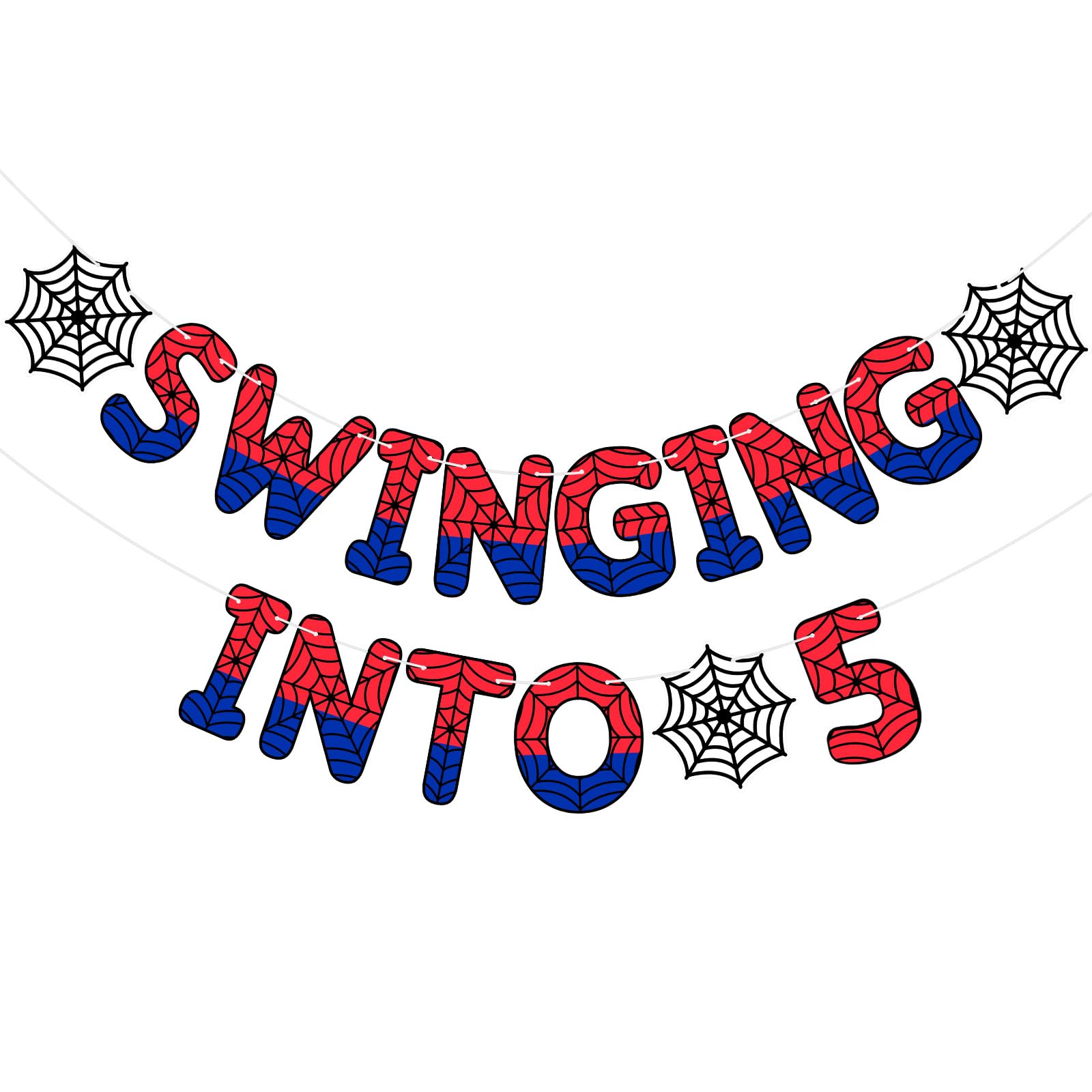 TaoBary Spider Theme 5th Birthday Banner – Pre-strung Party Decor for Kids