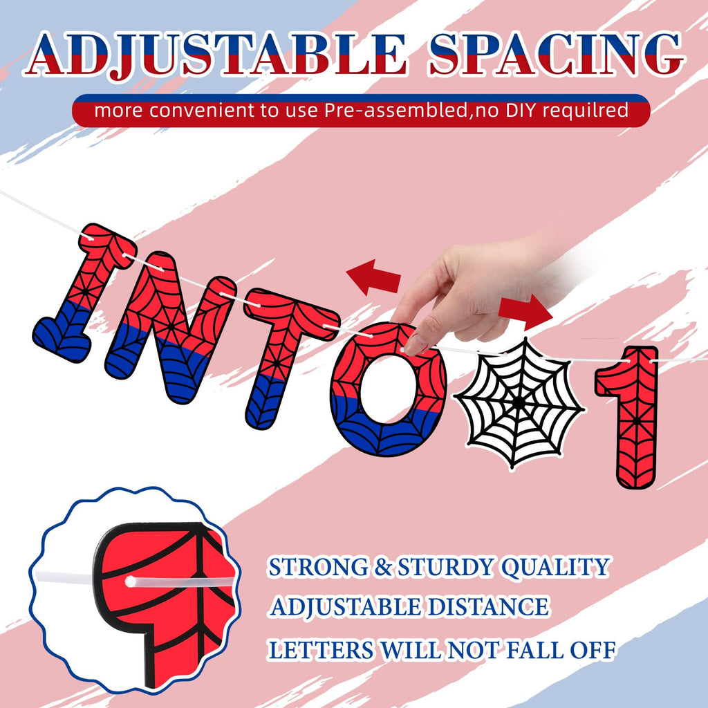 TaoBary Spider Theme 1st Birthday Banner – Pre-Strung, Easy Setup