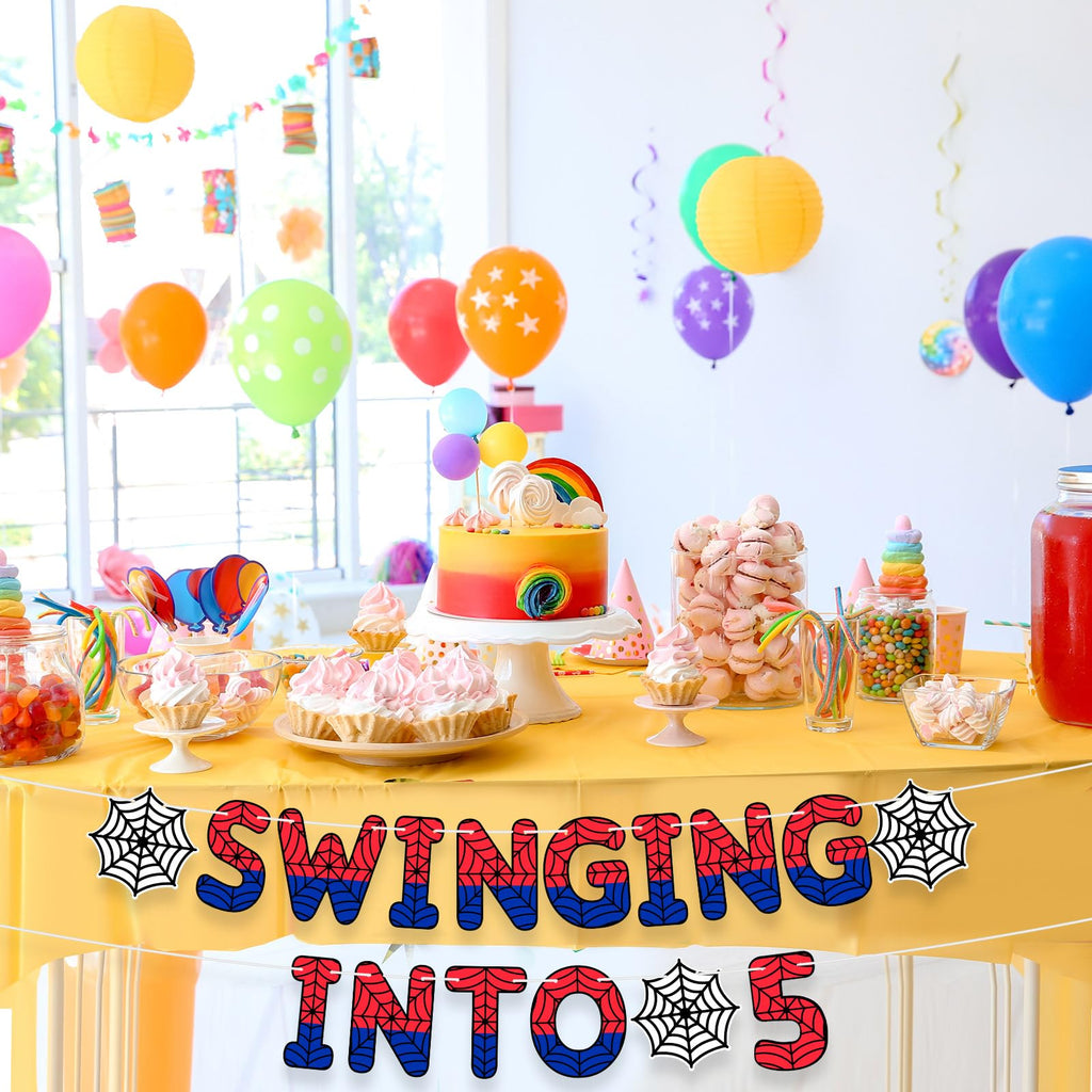 TaoBary Spider Theme 5th Birthday Banner – Pre-strung Party Decor for Kids