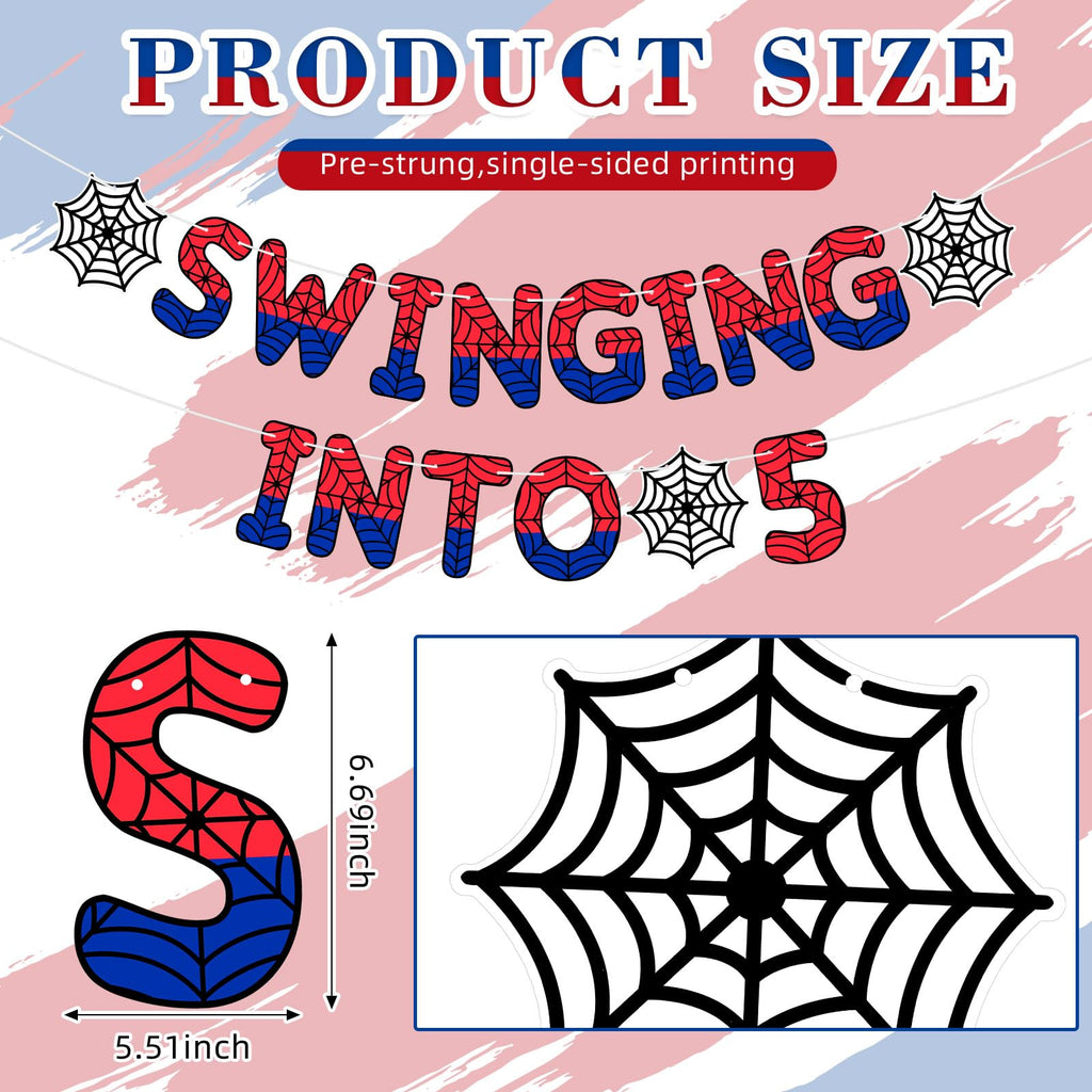 TaoBary Spider Theme 5th Birthday Banner – Pre-strung Party Decor for Kids