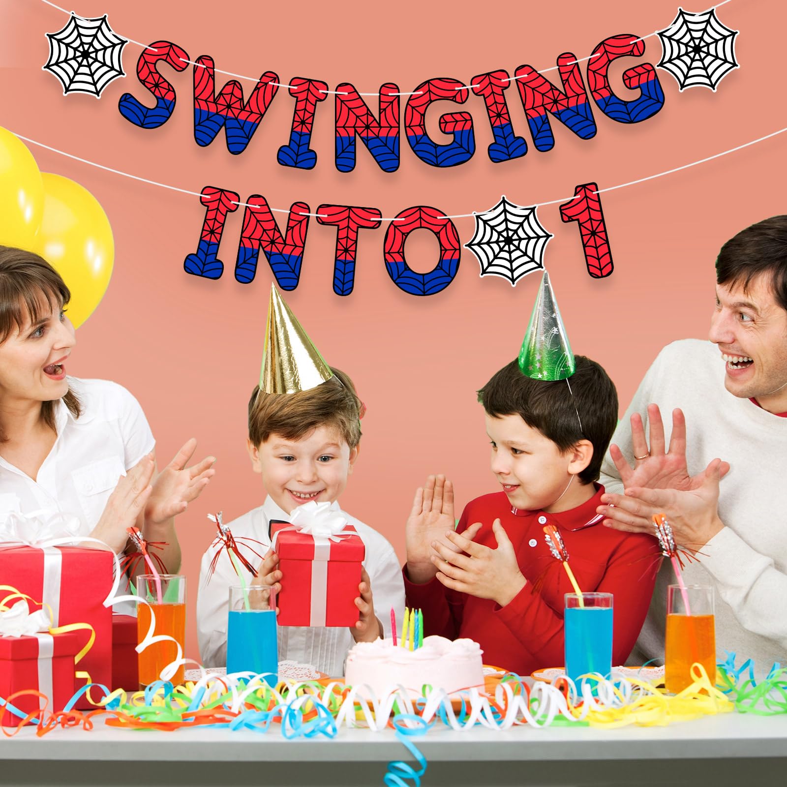 TaoBary Spider Theme 1st Birthday Banner – Pre-Strung, Easy Setup