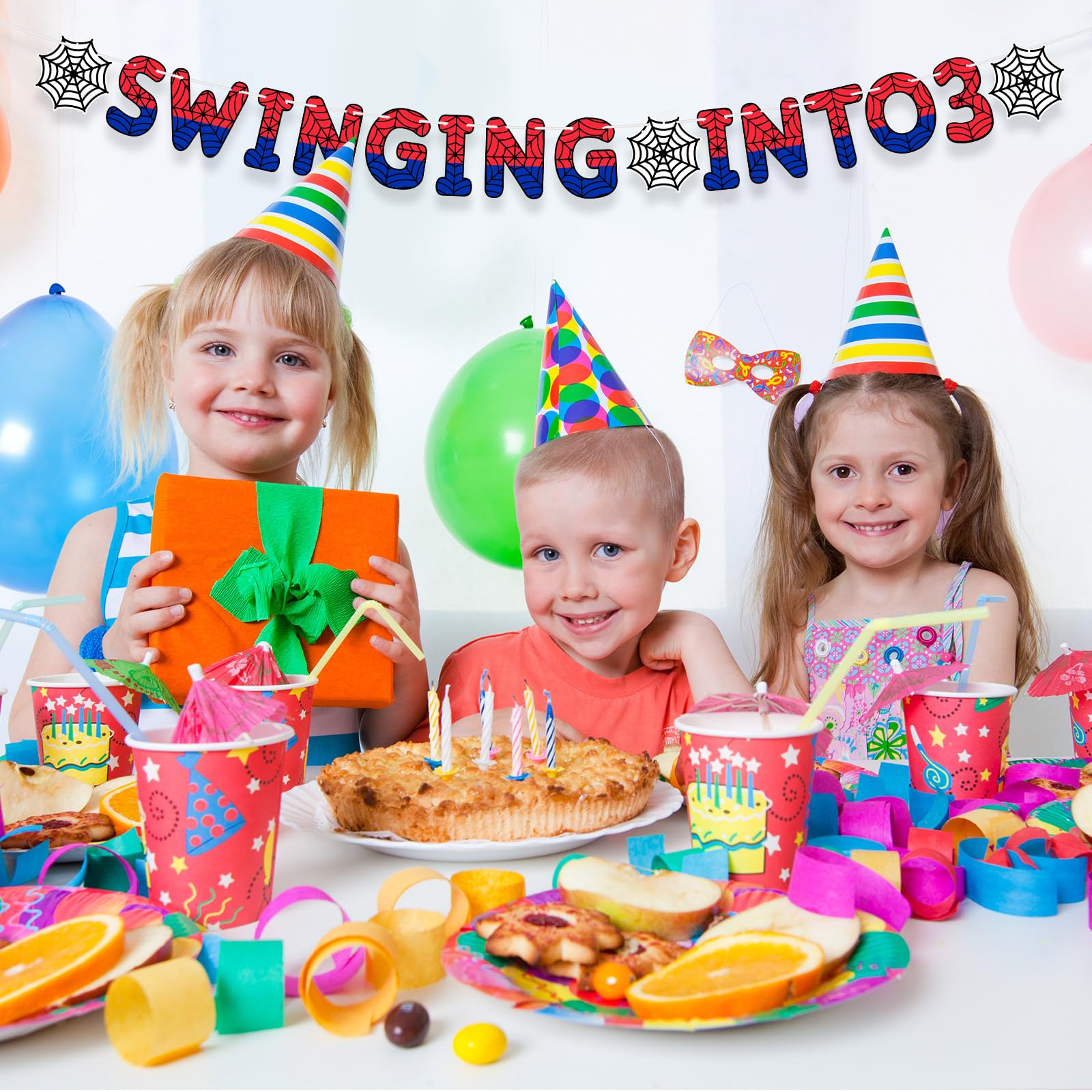 TaoBary Spider Theme 3rd Birthday Banner – Pre-strung Spider & Web Decorations for Kids