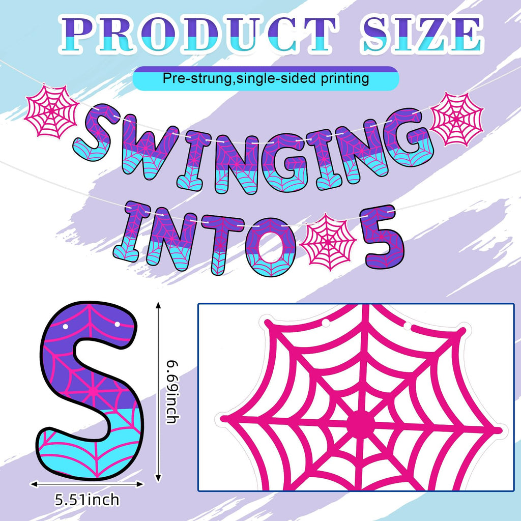 TaoBary Spider Theme 5th Birthday Banner – Pre-strung & Ready to Hang