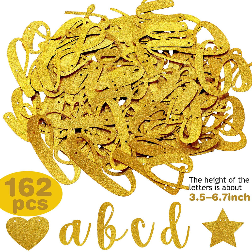 TaoBary 167-Pcs DIY Glitter Banner Kit – Customizable Happy Birthday Banner with 3 Ropes (Gold)
