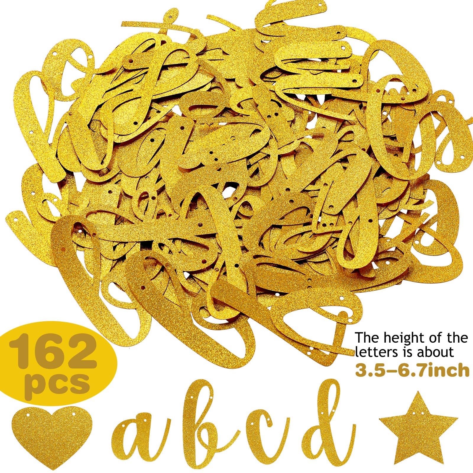 TaoBary 167-Pcs DIY Glitter Banner Kit – Customizable Happy Birthday Banner with 3 Ropes (Gold)
