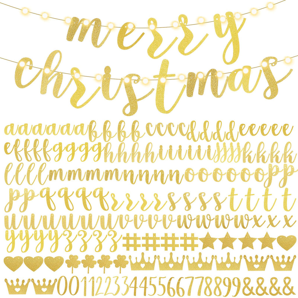 TaoBary 167-Pcs DIY Glitter Banner Kit – Customizable Happy Birthday Banner with 3 Ropes (Gold)