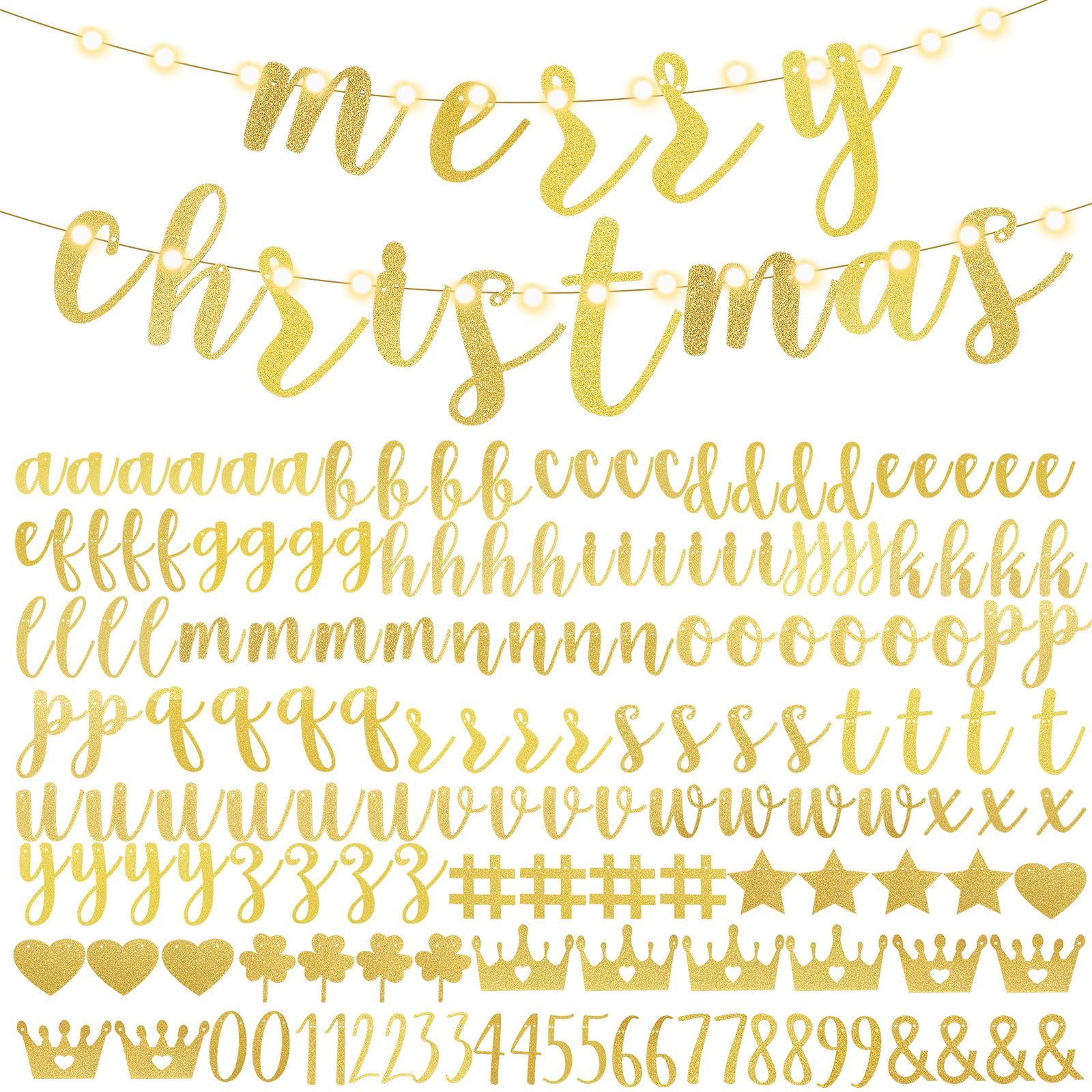 TaoBary 167-Pcs DIY Glitter Banner Kit – Customizable Happy Birthday Banner with 3 Ropes (Gold)