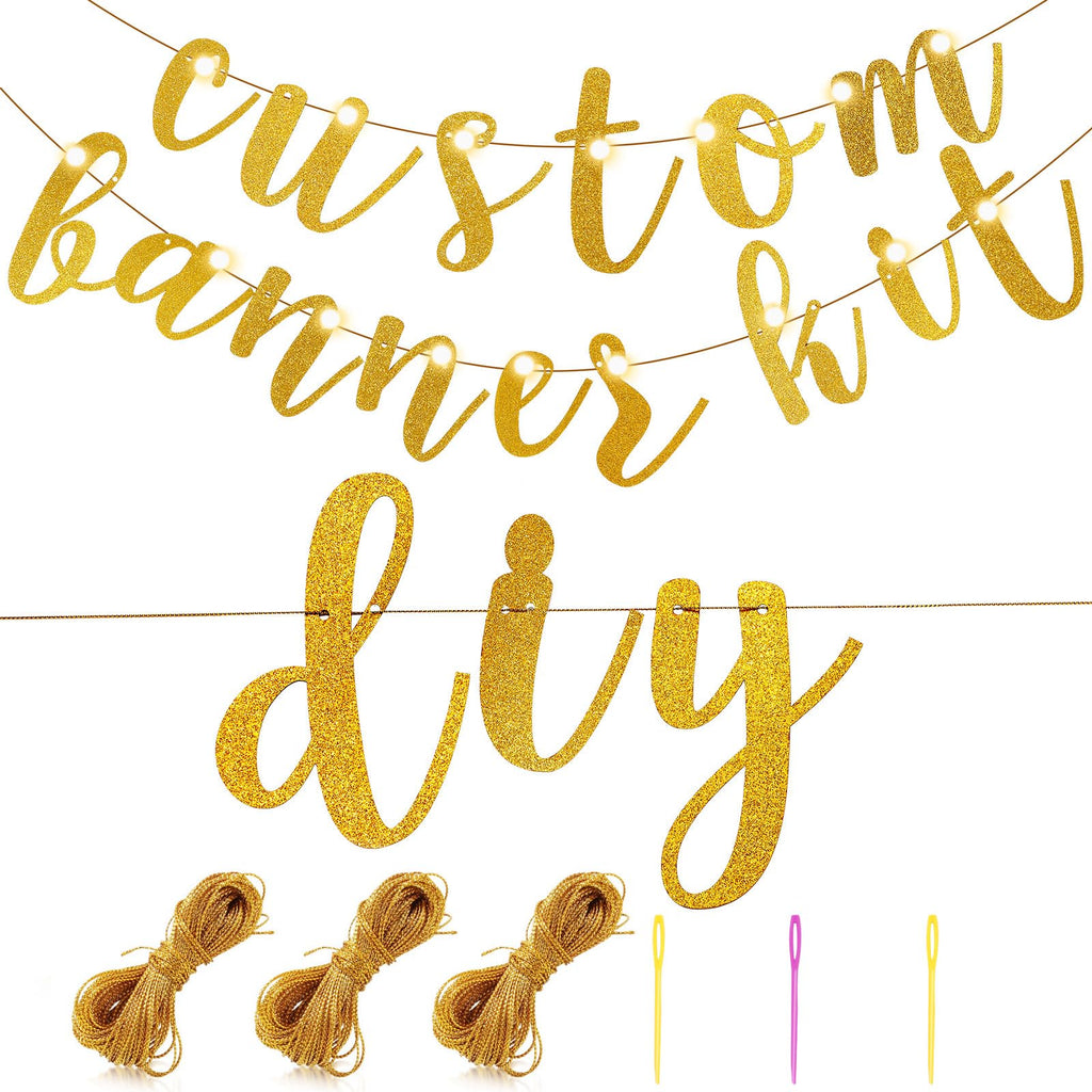 TaoBary 167-Pcs DIY Glitter Banner Kit – Customizable Happy Birthday Banner with 3 Ropes (Gold)