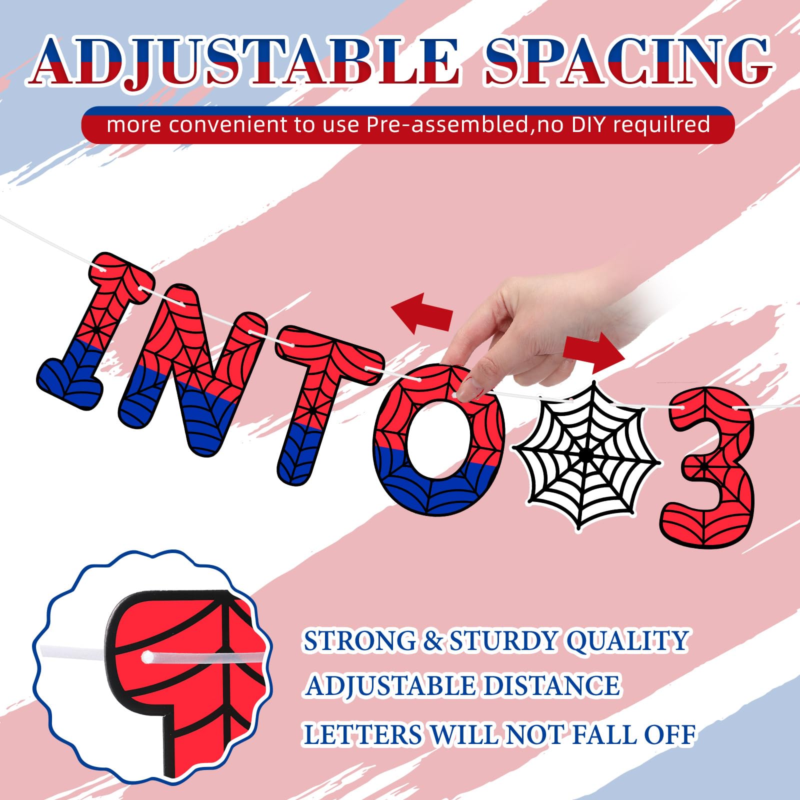 TaoBary Spider Theme 3rd Birthday Banner – Pre-strung Spider & Web Decorations for Kids