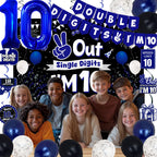 TAOTOSUNE 10th Birthday Decorations Bundle — Blue & Black Banner, Backdrop, 32-inch Foil Balloons, Swirls, Cards