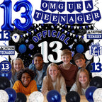 TAOTOSUNE 13th Birthday Decorations – Blue & Black Theme with Official Backdrop & Balloons