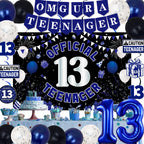 TAOTOSUNE 13th Birthday Decorations – Blue & Black Theme with Official Backdrop & Balloons