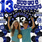 TAOTOSUNE 13th Birthday Decorations – Blue & Black Theme with Official Backdrop & Balloons