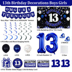 TAOTOSUNE 13th Birthday Decorations – Blue & Black Theme with Official Backdrop & Balloons
