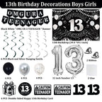 TAOTOSUNE 13th Birthday Decorations for Teens - Black White & Silver Backdrop, Official 13 Teenager Banner, Foil Balloons