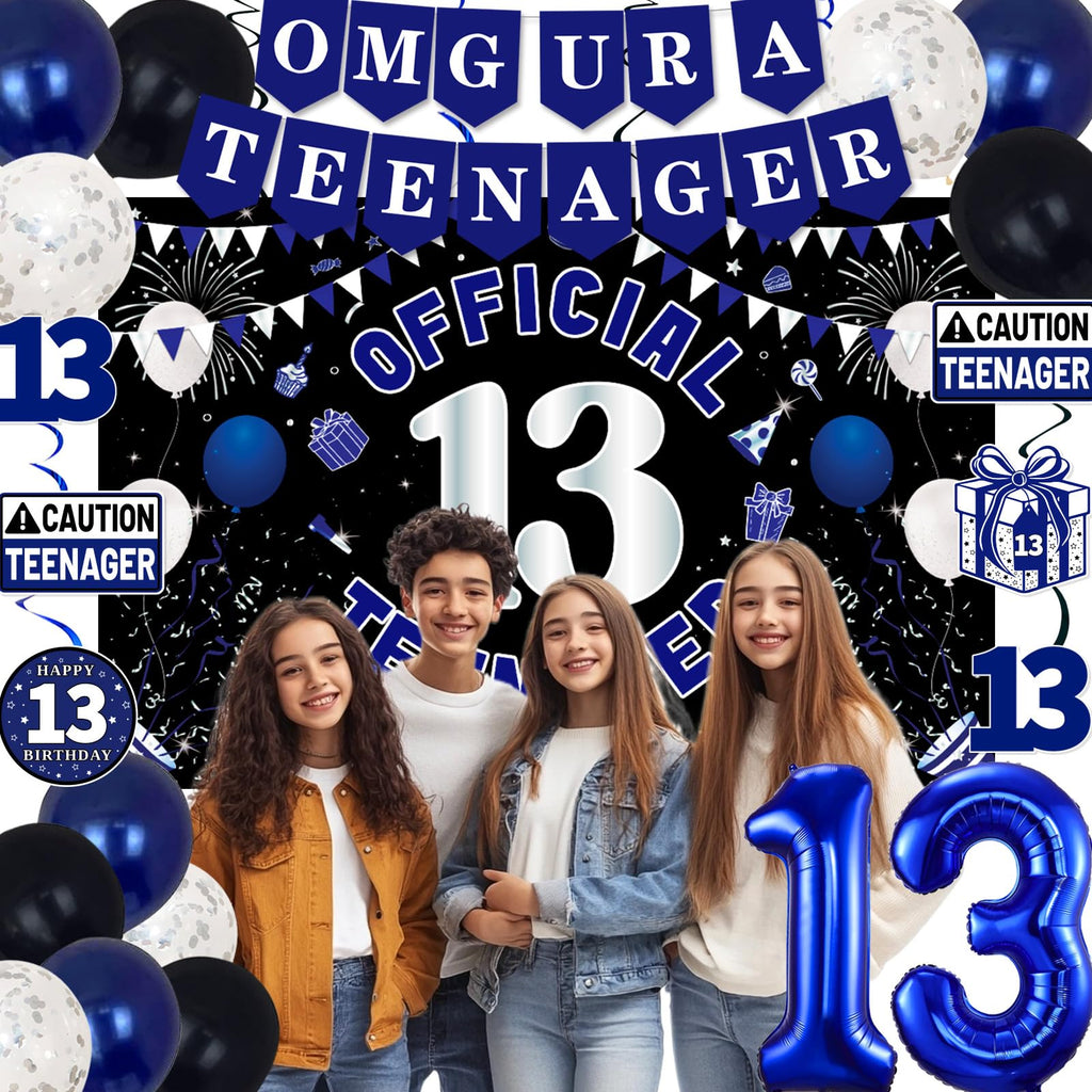 TAOTOSUNE 13th Birthday Decorations – Blue & Black Theme with Official Backdrop & Balloons