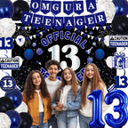 TAOTOSUNE 13th Birthday Decorations – Blue & Black Theme with Official Backdrop & Balloons