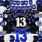 TAOTOSUNE 13th Birthday Decorations – Blue & Black Theme with Official Backdrop & Balloons