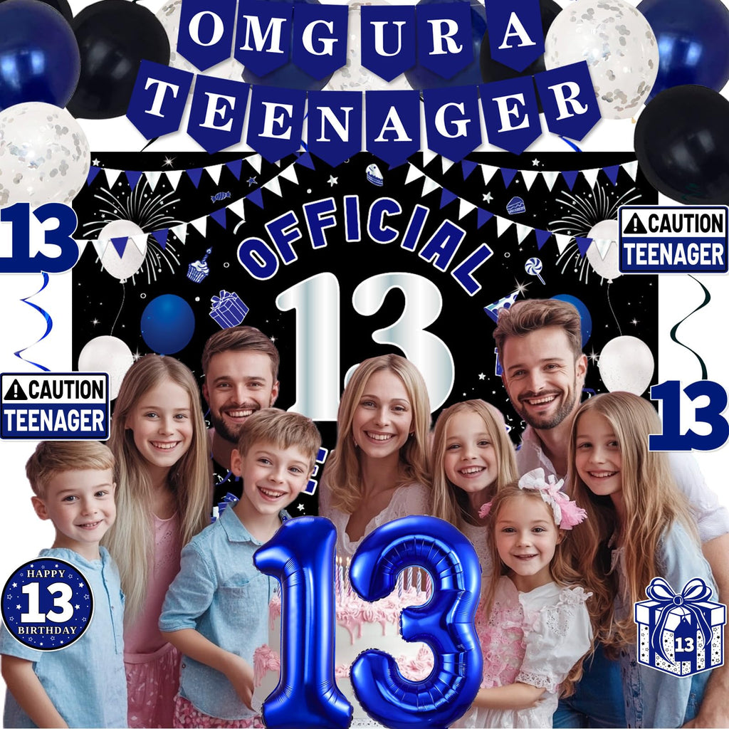 TAOTOSUNE 13th Birthday Decorations – Blue & Black Theme with Official Backdrop & Balloons