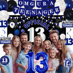 TAOTOSUNE 13th Birthday Decorations – Blue & Black Theme with Official Backdrop & Balloons