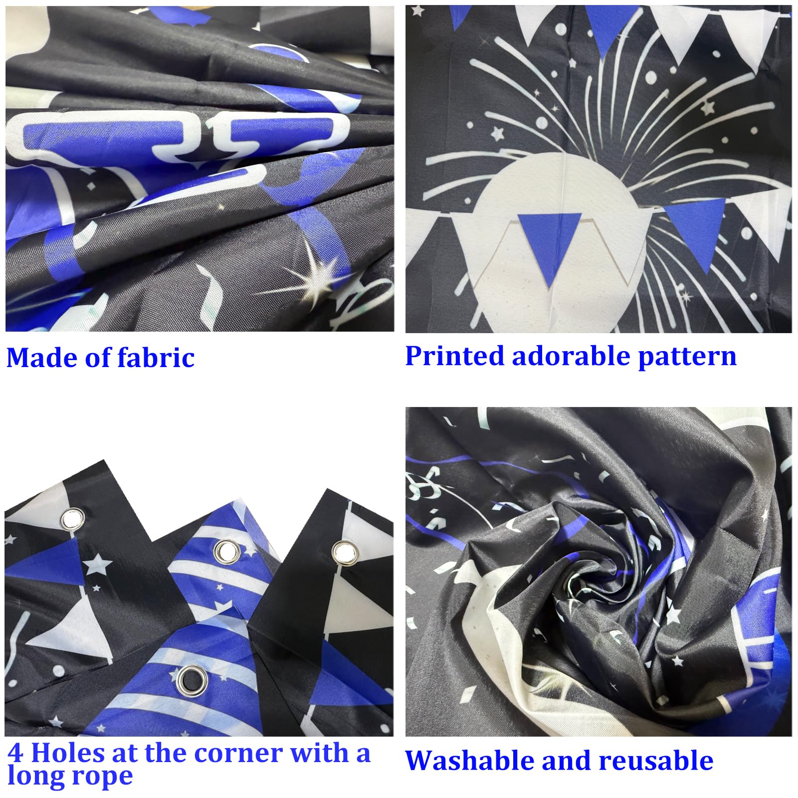 TAOTOSUNE 10th Birthday Decorations Bundle — Blue & Black Banner, Backdrop, 32-inch Foil Balloons, Swirls, Cards