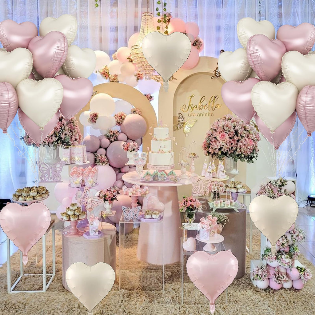 TAOYE Pink & Cream 18-Inch Heart Balloons - 10-Pack Foil Mylar for Boho Birthday, Baby Shower, Valentines