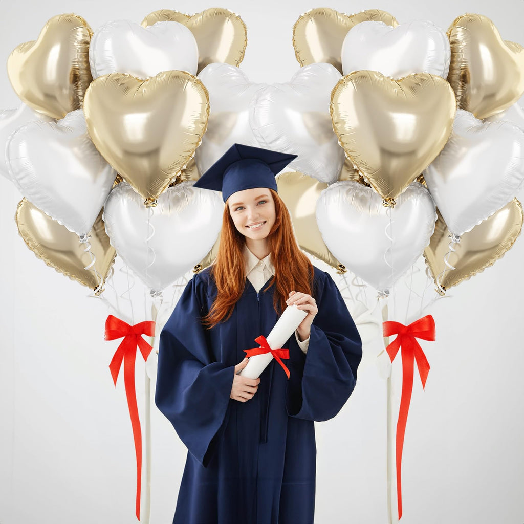 TAOYE Gold White Heart Foil Balloons – 18in, 10pcs for Parties
