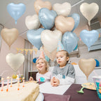 TAOYE Blue Cream Heart Foil Balloons – 12Pcs 18in Hearts in Blue, Cream, Apricot & White for Boho Birthdays, Baby Showers & Weddings