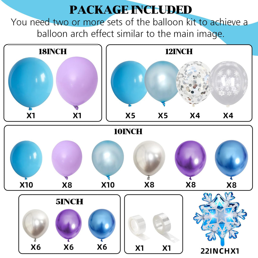 TAOYE Snowflake Balloon Arch Kit – Metallic Blue Purple Silver Balloons for Winter Wonderland Party