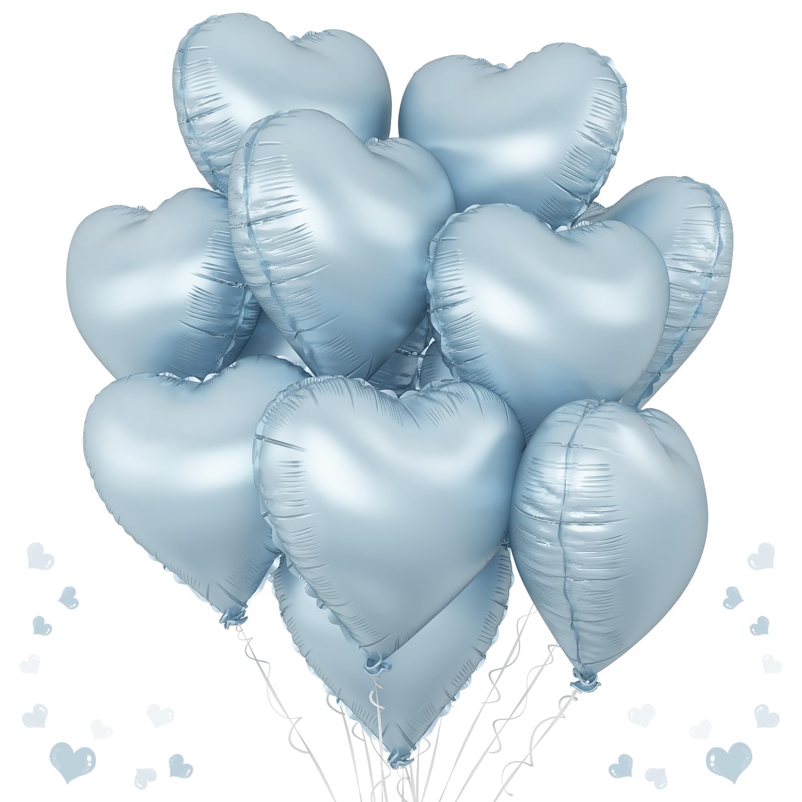 TAOYE Baby Blue Heart Foil Balloons – 18in 10-Pack for Birthday, Baby Shower & More