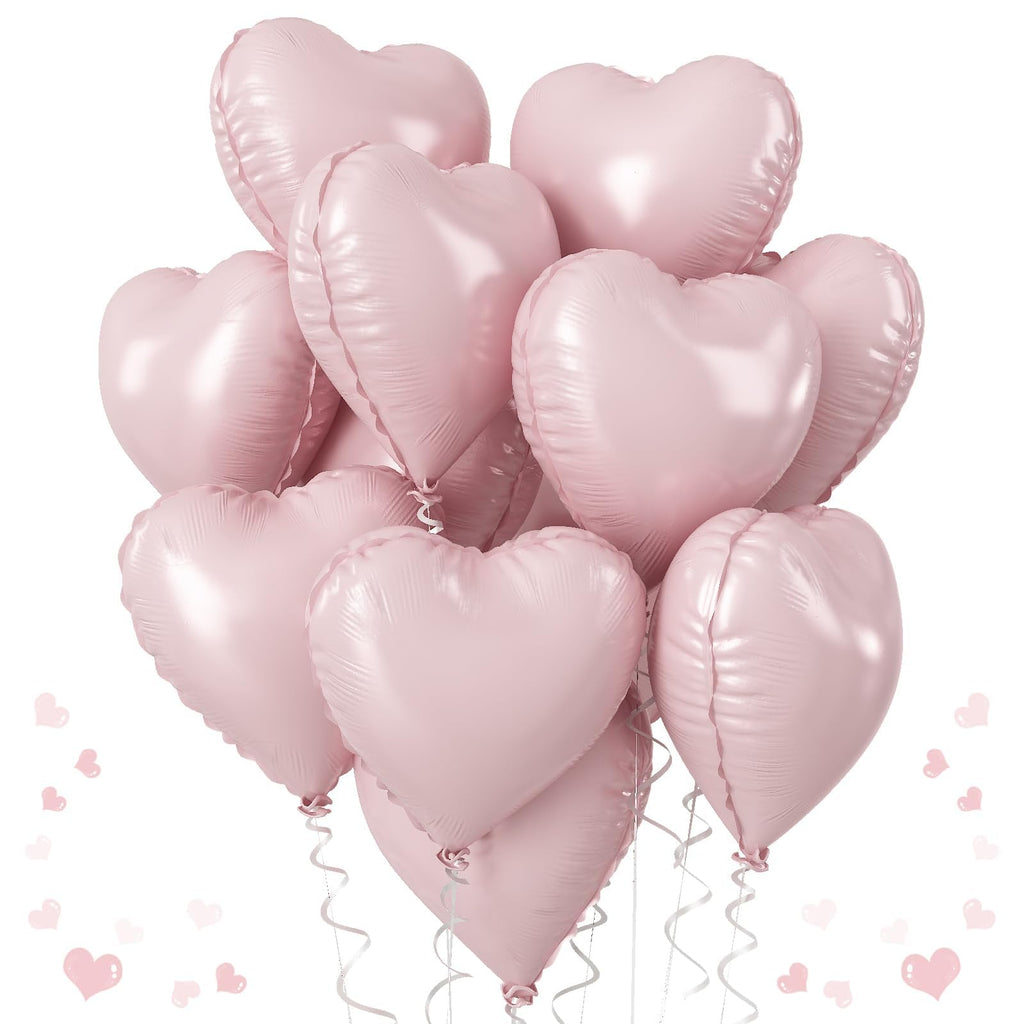TAOYE Baby Pink Heart Balloons 18-Inch 12-Pack Pearl Mylar Hearts – Birthday, Wedding, Baby Shower
