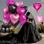 TAOYE Pink & Black Heart Foil Balloons – 12 Pack, 18in Hearts for Parties